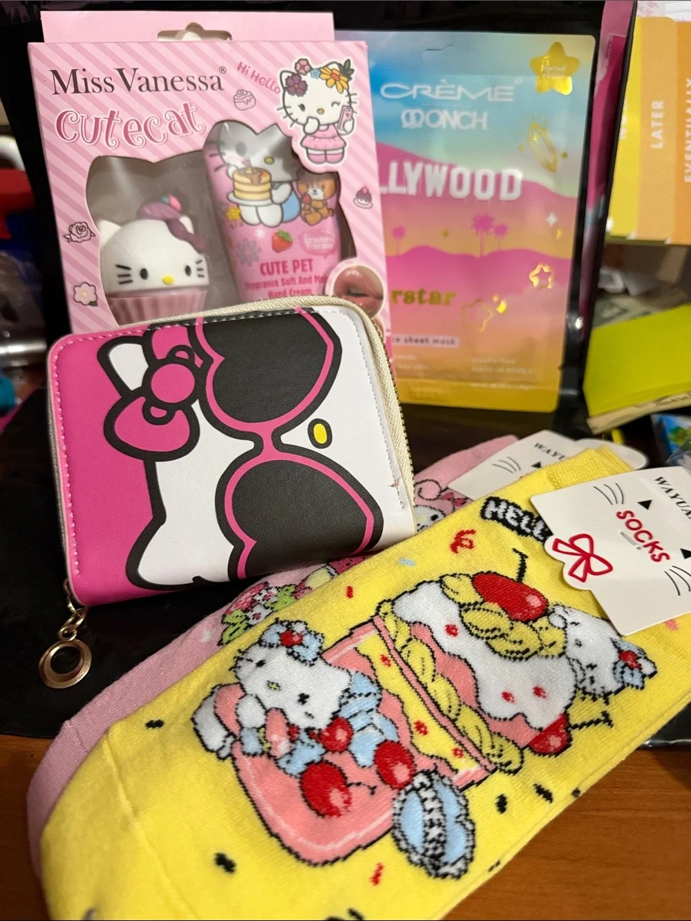 Hello Kitty Pink Wallet with Socks Set & Facemask and Lip n Lotion Set